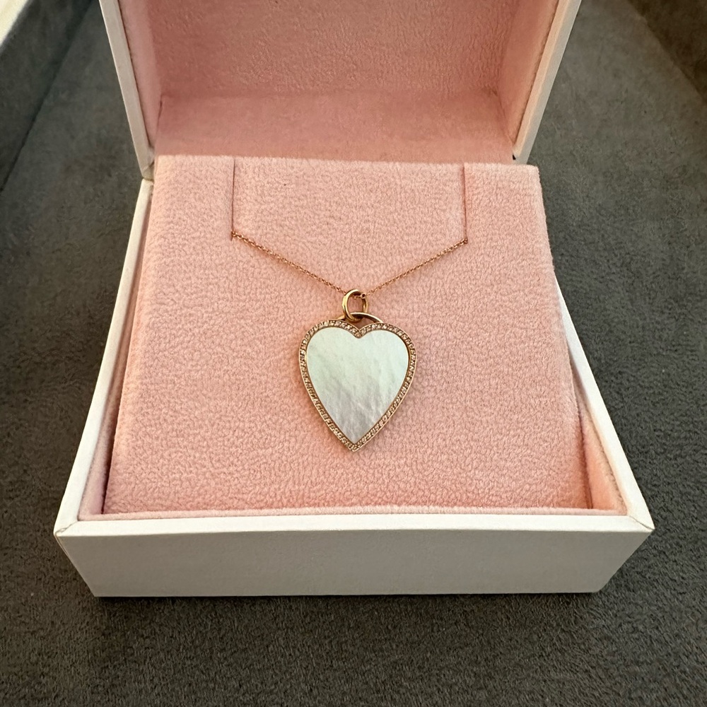 Mother of Pearl Inlay Heart Pendant Necklace With Diamonds - Picture 3 of 3
